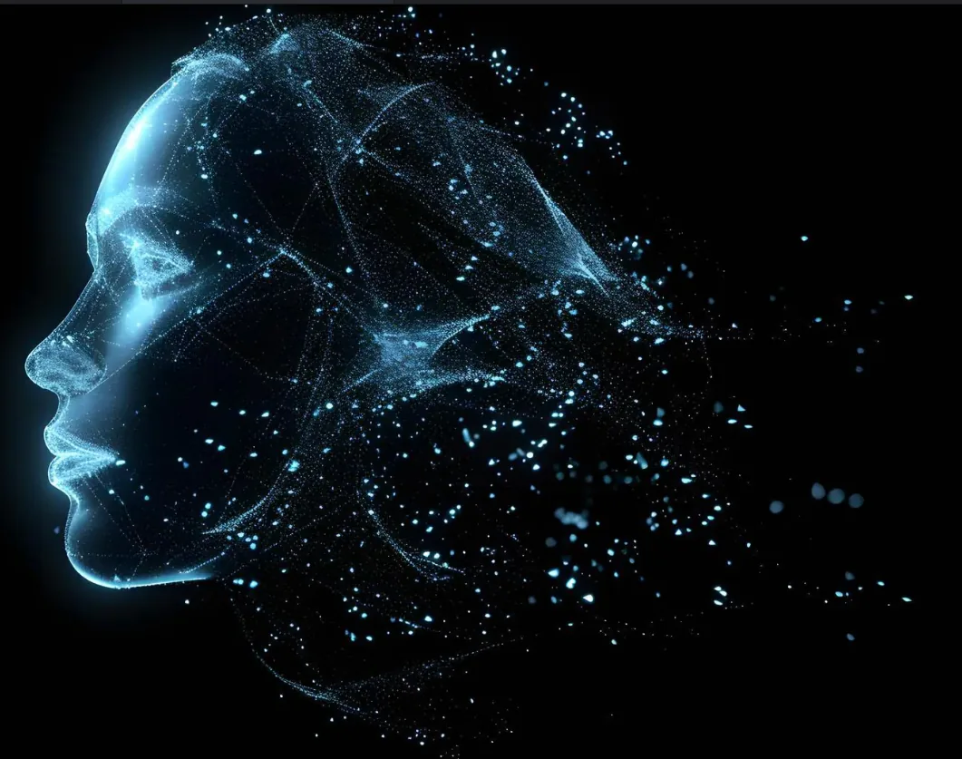 Cabeza holográfica con IA — Andeor GPT Núcleo neural